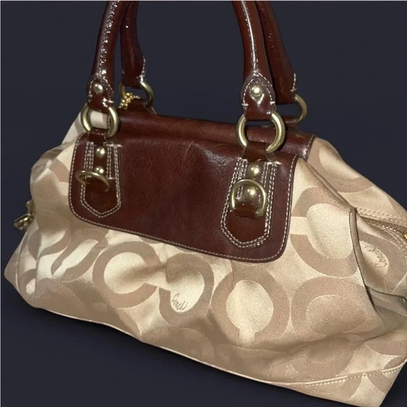 Vintage Coach Hobo Satchel Bag 🟤 Brown Leather Trim | Classic Logo Purse - Picture 6 of 6